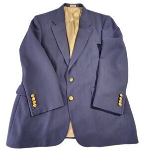 Andhurst Men's Wool Blend Blue Blazer Size 42 R Gold Buttons Sports Coat Preppy